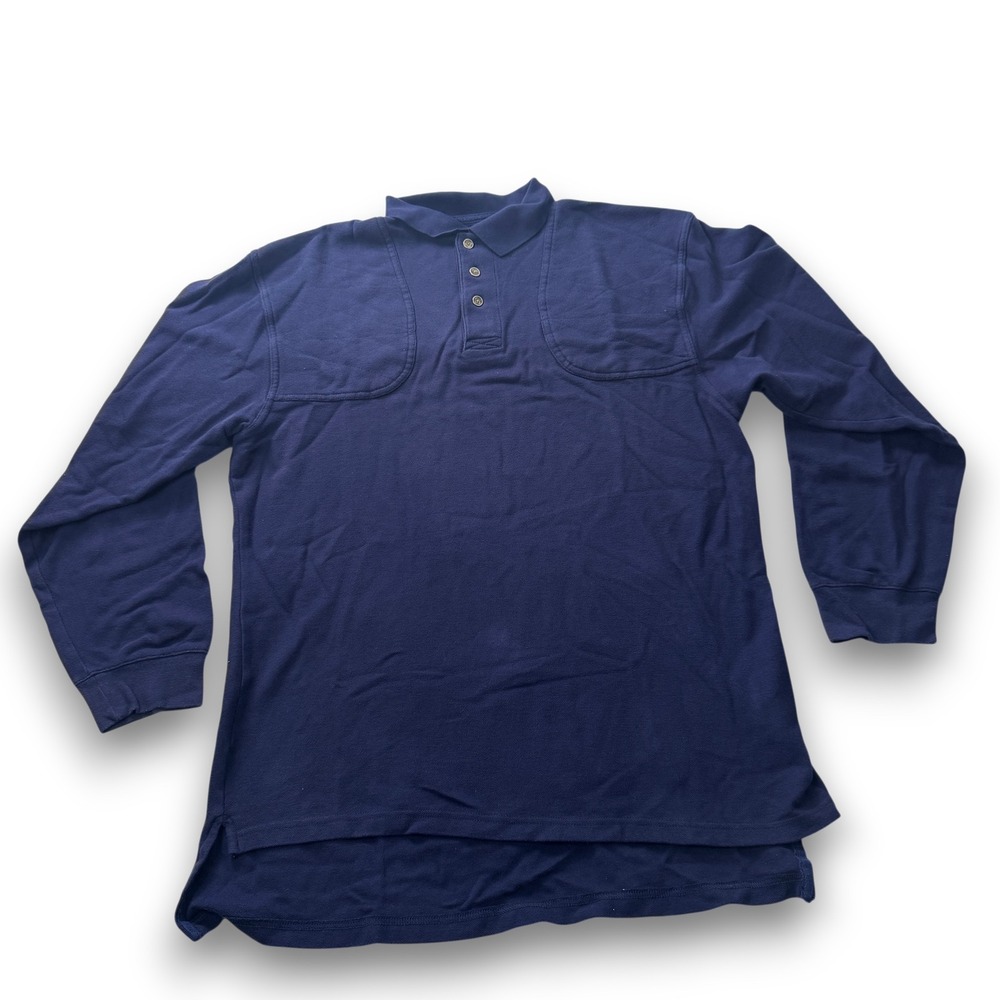 King Ranch Mens Navy Blue Long Sleeve Pique Cotton Polo Shirt Medium 206113